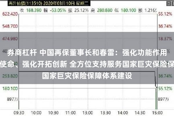 券商杠杆 中国再保董事长和春雷：强化功能作用、强化职责使命、强化开拓创新 全方位支持服务国家巨灾保险保障体系建设